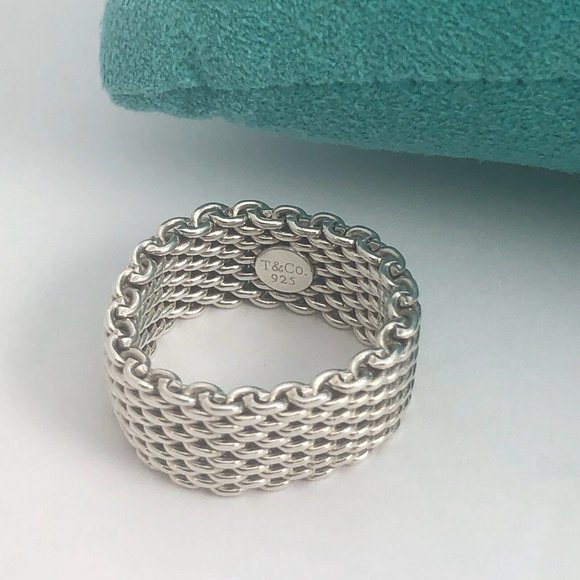 Size 9.5 Tiffany & Co Somerset Ring Mesh Weave Mens Unisex in Sterling Silver - Picture 3 of 6